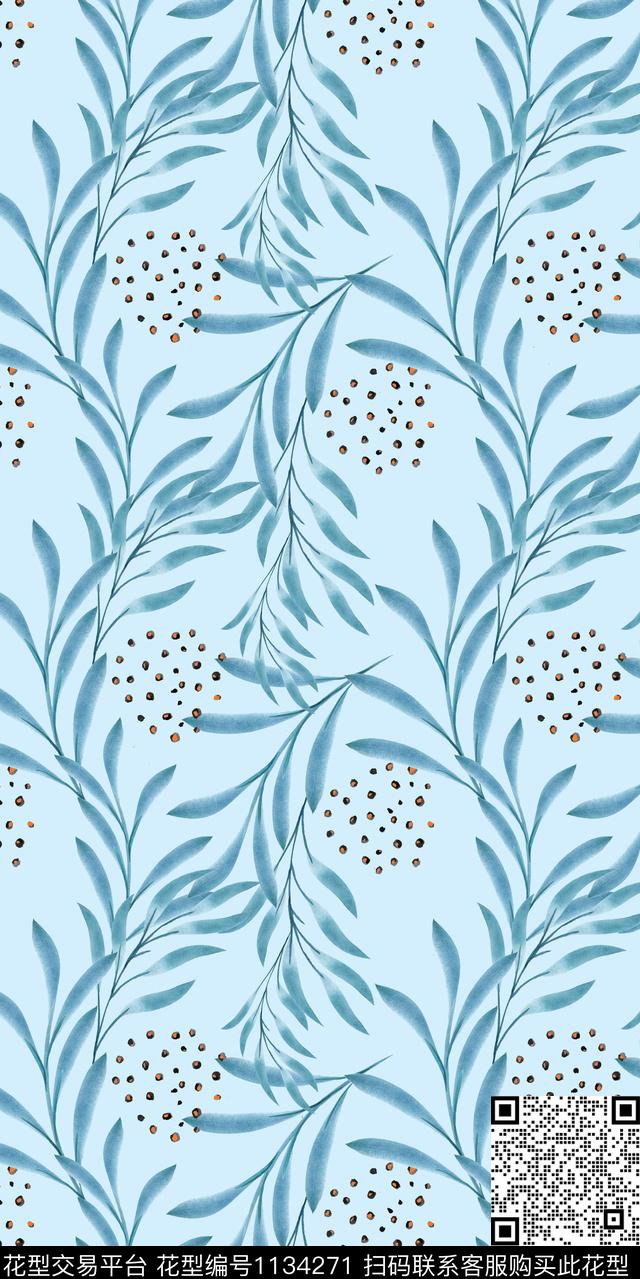 抽象清爽底花卉大牌风数码印花华亿平台下载（图片编号: 1134271） - 瓦栏（Walan）