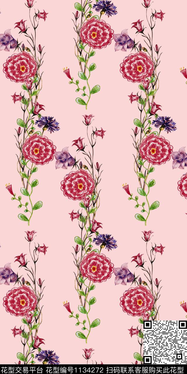 抽象清爽底花卉大牌风数码印花华亿平台下载（图片编号: 1134272） - 瓦栏（Walan）