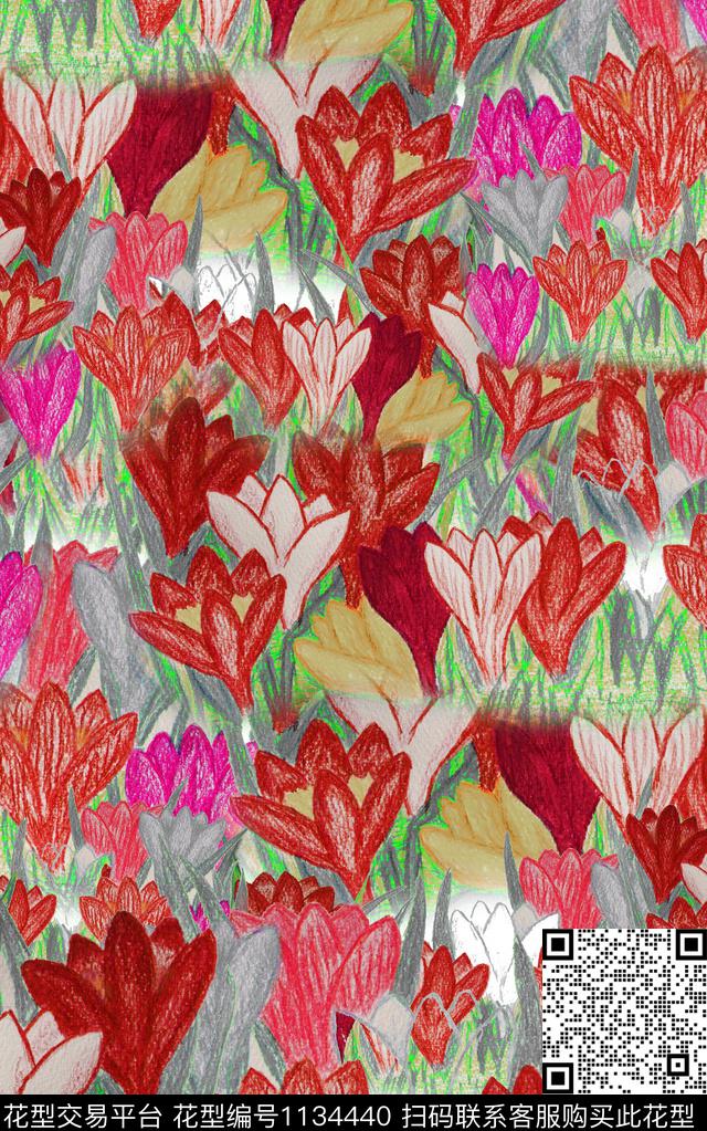 抽象笔触花卉数码印花华亿平台下载（图片编号: 1134440） - 瓦栏（Walan）