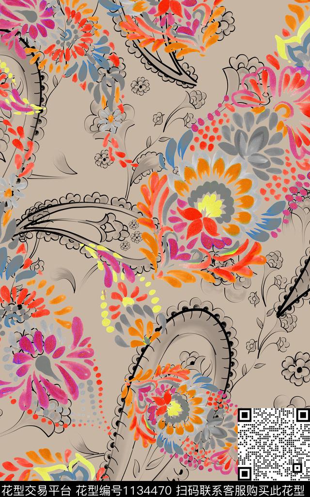 佩斯利民族风中老年数码印花华亿平台下载（图片编号: 1134470） - 瓦栏（Walan）