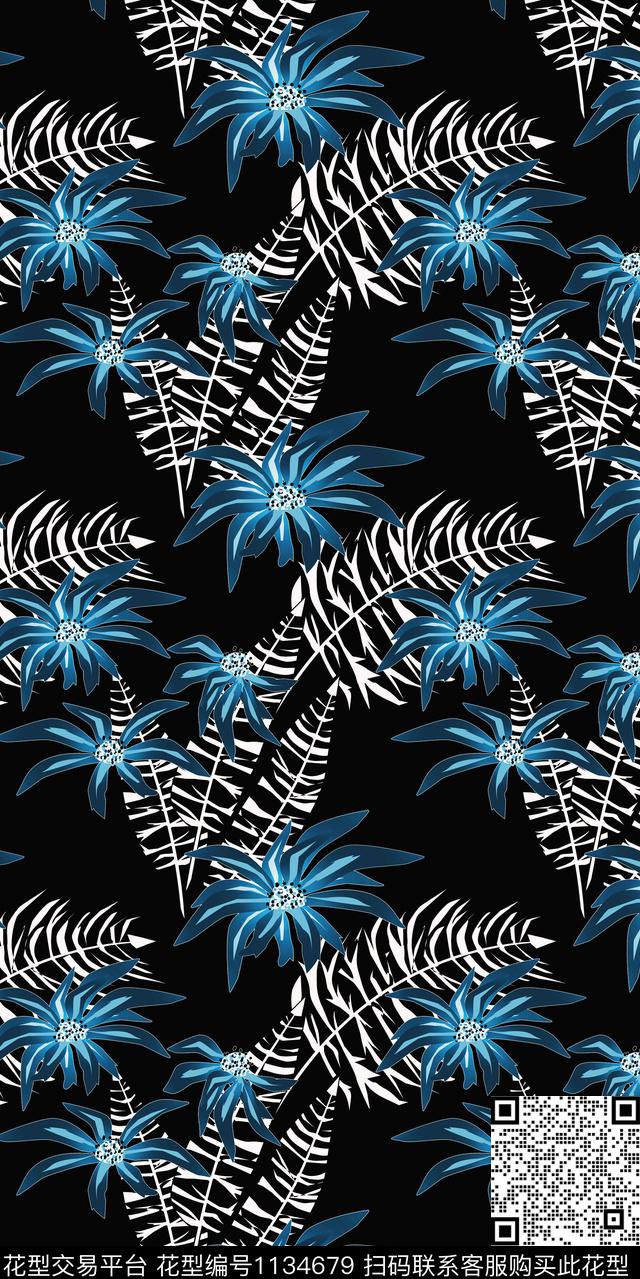 黑底花卉大牌风数码华亿平台数码印花华亿平台下载（图片编号: 1134679） - 瓦栏（Walan）