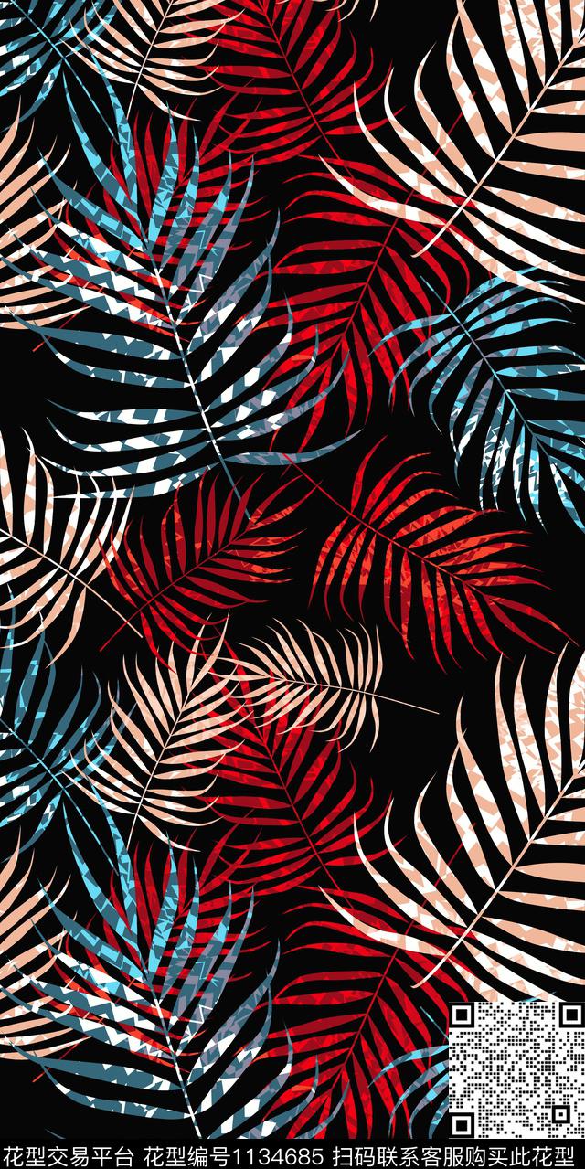 黑底花卉大牌风数码华亿平台数码印花华亿平台下载（图片编号: 1134685） - 瓦栏（Walan）
