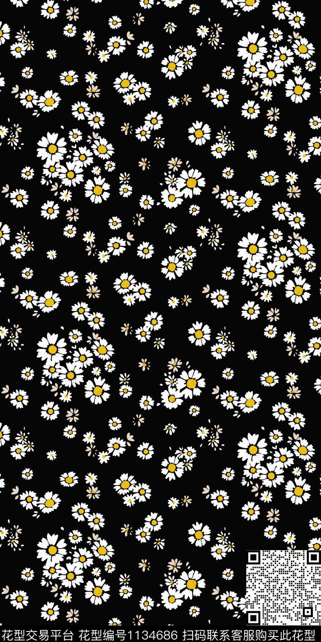 黑底花卉大牌风数码华亿平台数码印花华亿平台下载（图片编号: 1134686） - 瓦栏（Walan）