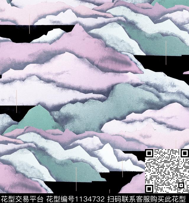 牡丹水墨风国画数码印花华亿平台下载（图片编号: 1134732） - 瓦栏（Walan）