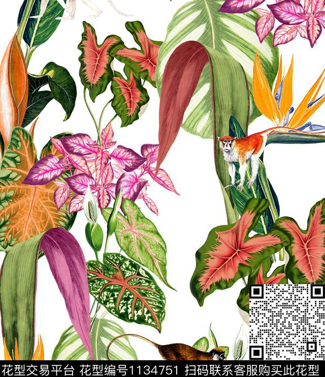 大牌风热带华亿平台绿植树叶数码印花华亿平台下载（图片编号: 1134751） - 瓦栏（Walan）
