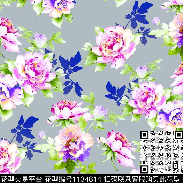 复古时尚牡丹数码印花华亿平台下载（图片编号: 1134814） - 瓦栏（Walan）