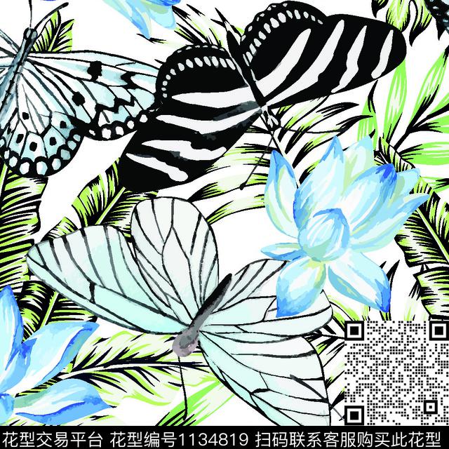 荷花时尚鸟/昆虫数码印花华亿平台下载（图片编号: 1134819） - 瓦栏（Walan）