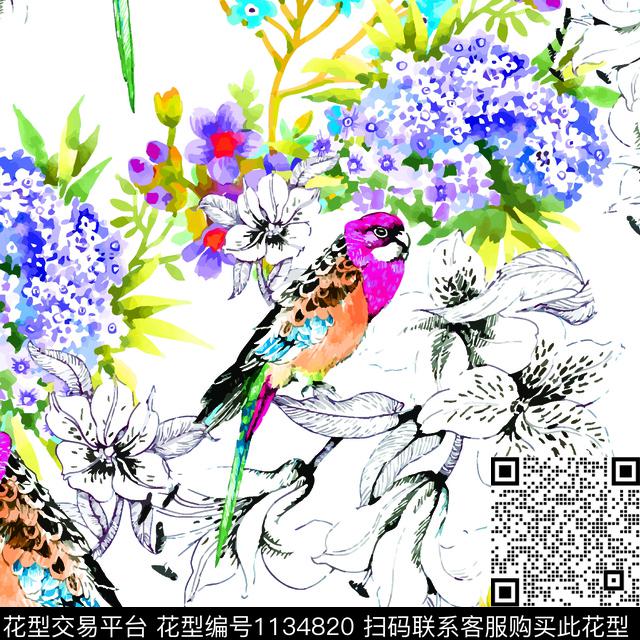 绿植树叶抽象时尚数码印花华亿平台下载（图片编号: 1134820） - 瓦栏（Walan）