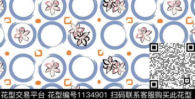圆形几何百合数码印花华亿平台下载（图片编号: 1134901） - 瓦栏（Walan）