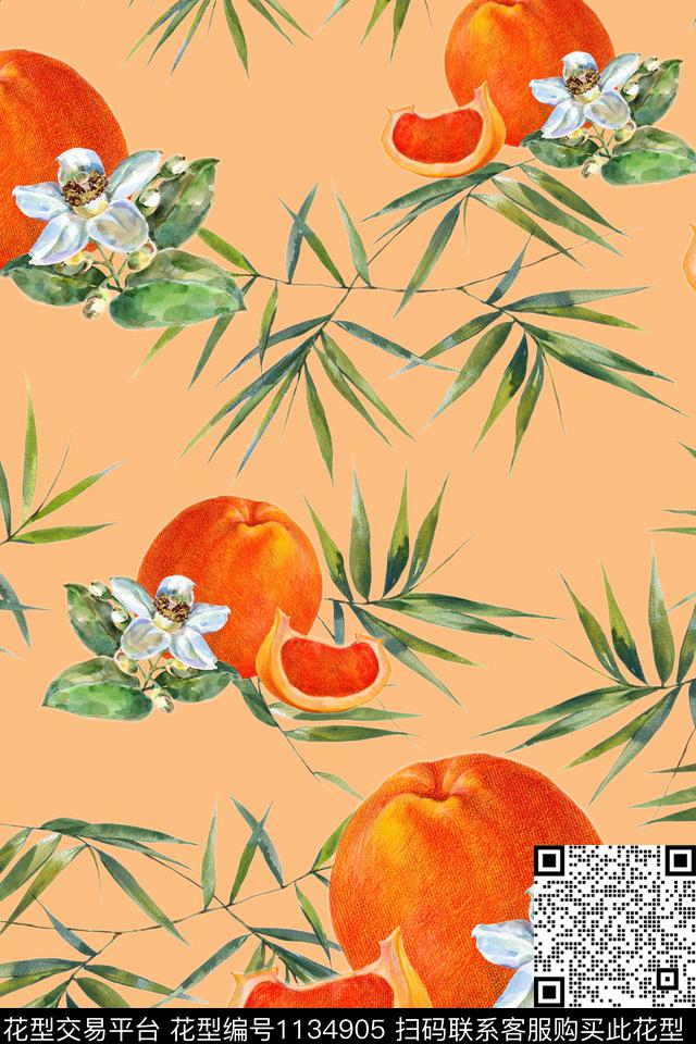 花卉香橙竹子清爽女装数码印花华亿平台下载（图片编号: 1134905） - 瓦栏（Walan）