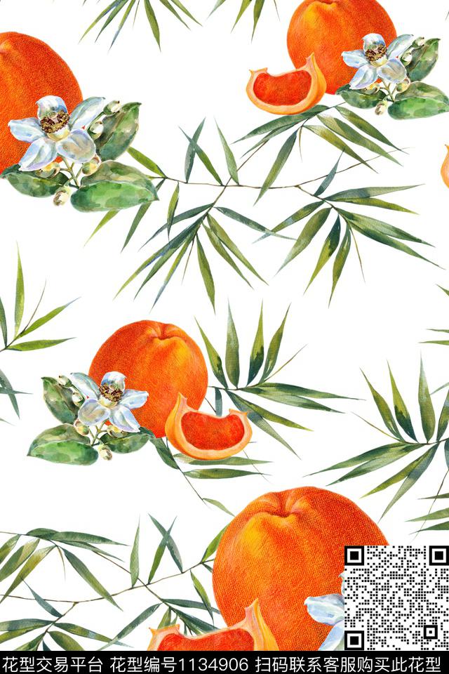 花卉香橙竹子清爽女装数码印花华亿平台下载（图片编号: 1134906） - 瓦栏（Walan）