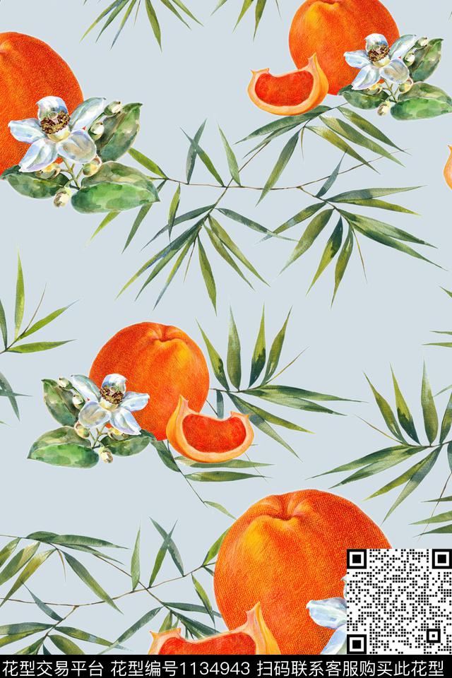 花卉香橙竹子清爽女装数码印花华亿平台下载（图片编号: 1134943） - 瓦栏（Walan）