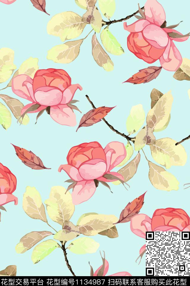 淑女大牌风花卉数码印花华亿平台下载（图片编号: 1134987） - 瓦栏（Walan）