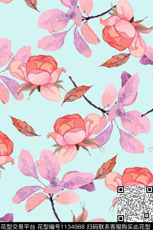 淑女大牌风花卉数码印花华亿平台下载（图片编号: 1134988） - 瓦栏（Walan）