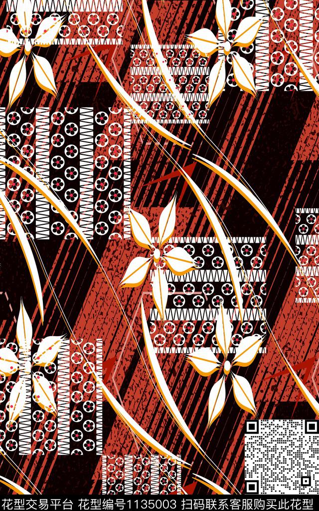 几何花卉抽象几何数码印花华亿平台下载（图片编号: 1135003） - 瓦栏（Walan）