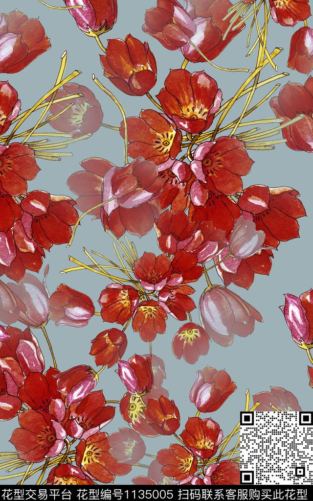 秋冬华亿平台花卉中老年数码印花华亿平台下载（图片编号: 1135005） - 瓦栏（Walan）