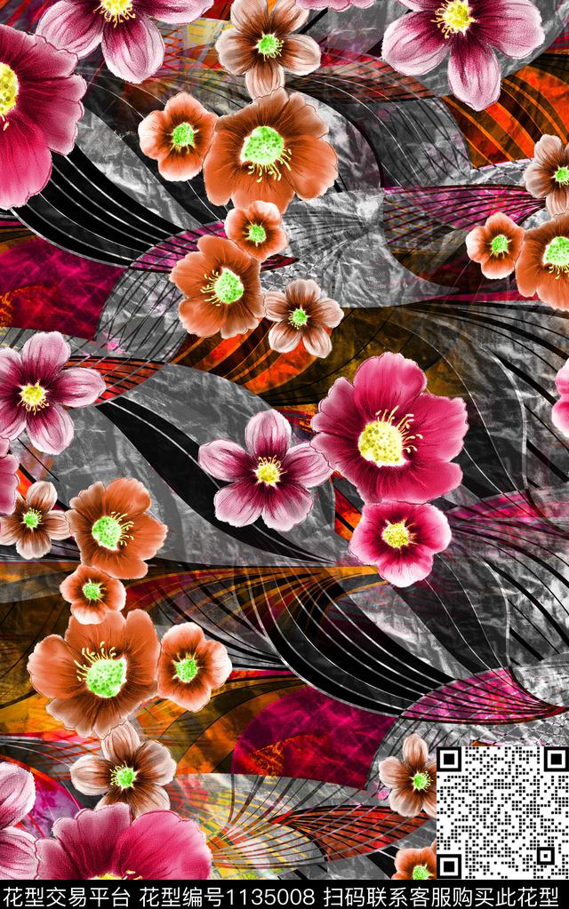 肌理秋冬华亿平台花卉数码印花华亿平台下载（图片编号: 1135008） - 瓦栏（Walan）