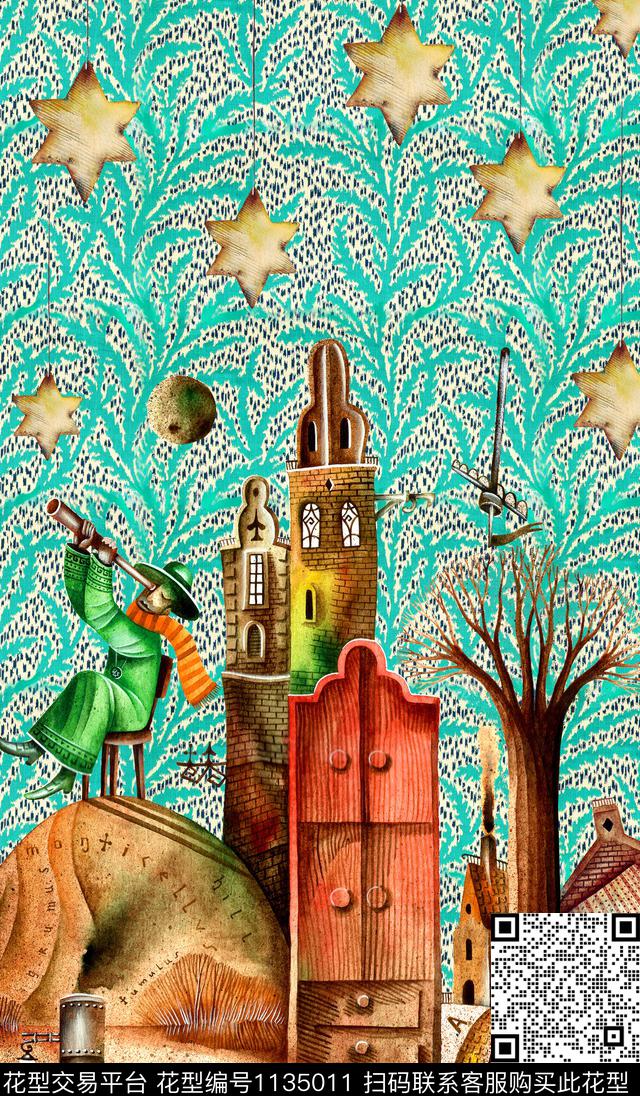 趣味建筑几何数码印花华亿平台下载（图片编号: 1135011） - 瓦栏（Walan）