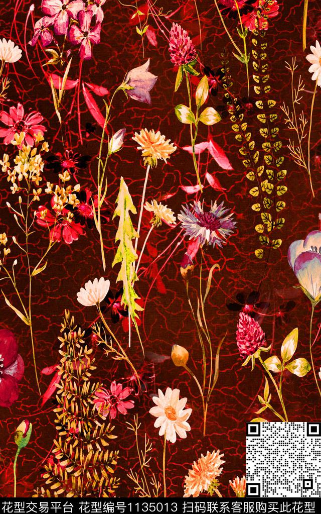 小碎花秋冬华亿平台花卉数码印花华亿平台下载（图片编号: 1135013） - 瓦栏（Walan）