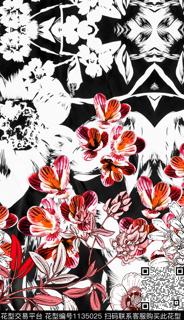 抽象定位花花卉数码印花华亿平台下载（图片编号: 1135025） - 瓦栏（Walan）