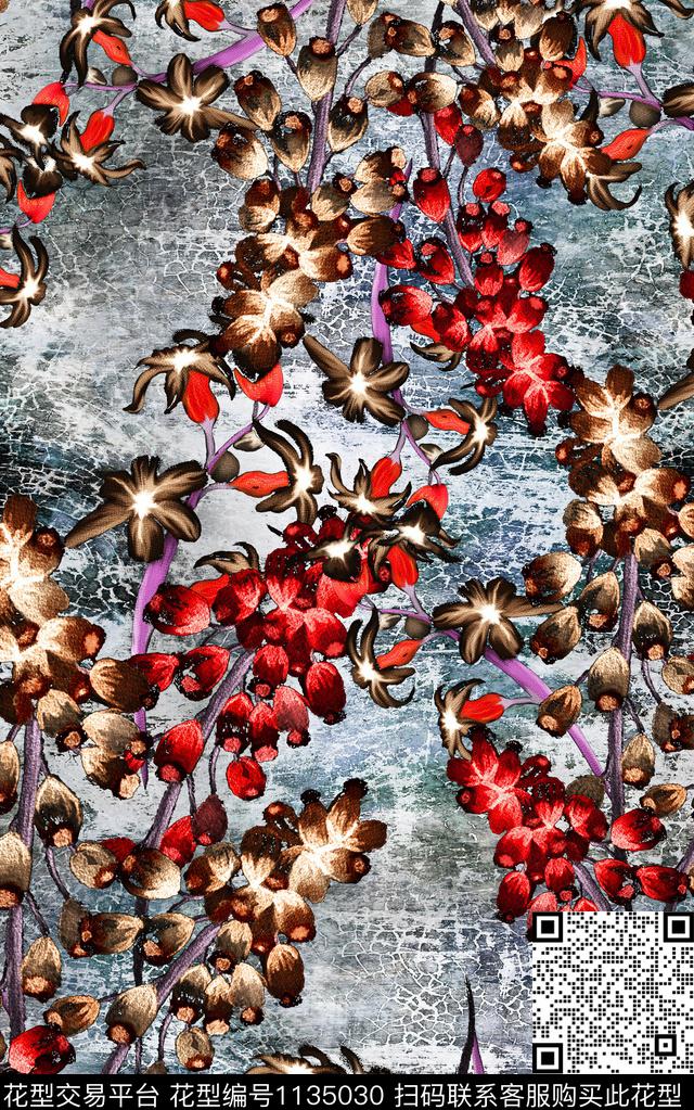 肌理秋冬华亿平台花卉数码印花华亿平台下载（图片编号: 1135030） - 瓦栏（Walan）