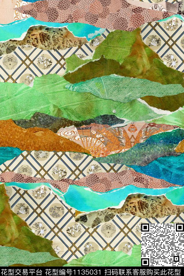 剪纸民族风混合拼接数码印花华亿平台下载（图片编号: 1135031） - 瓦栏（Walan）