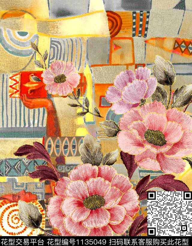 花卉民族风绣花华亿平台数码印花华亿平台下载（图片编号: 1135049） - 瓦栏（Walan）
