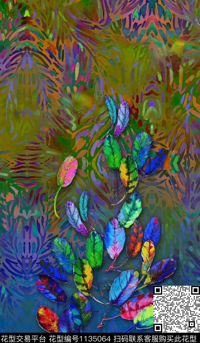 抽象肌理绿植树叶数码印花华亿平台下载（图片编号: 1135064） - 瓦栏（Walan）