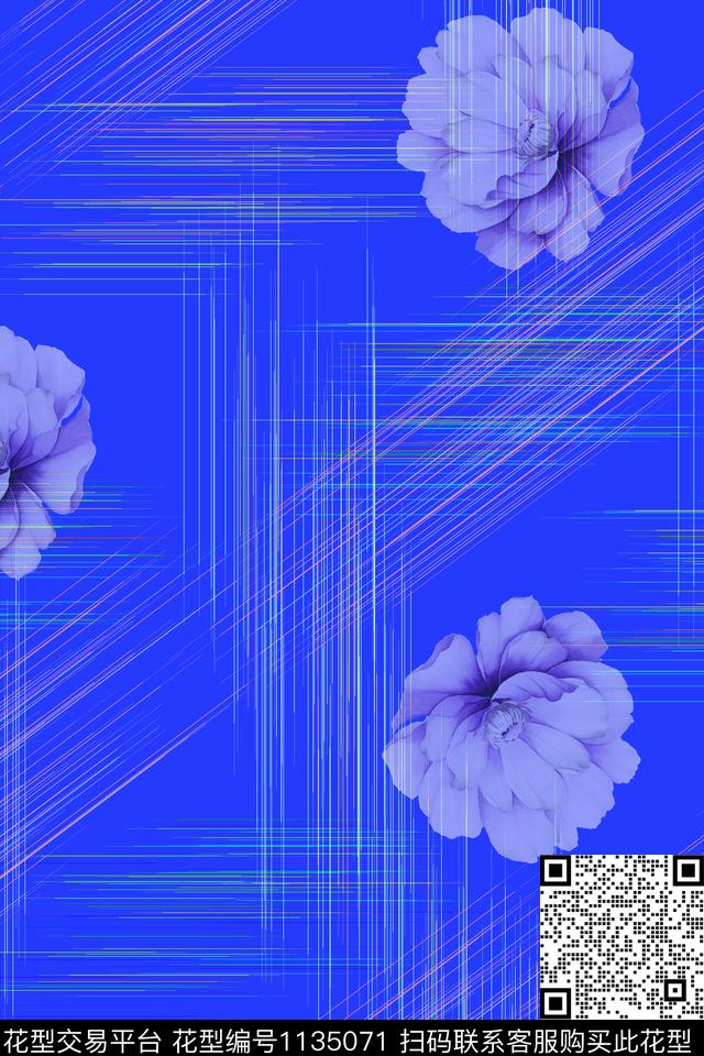 花卉抽象花纹大牌风数码印花华亿平台下载（图片编号: 1135071） - 瓦栏（Walan）