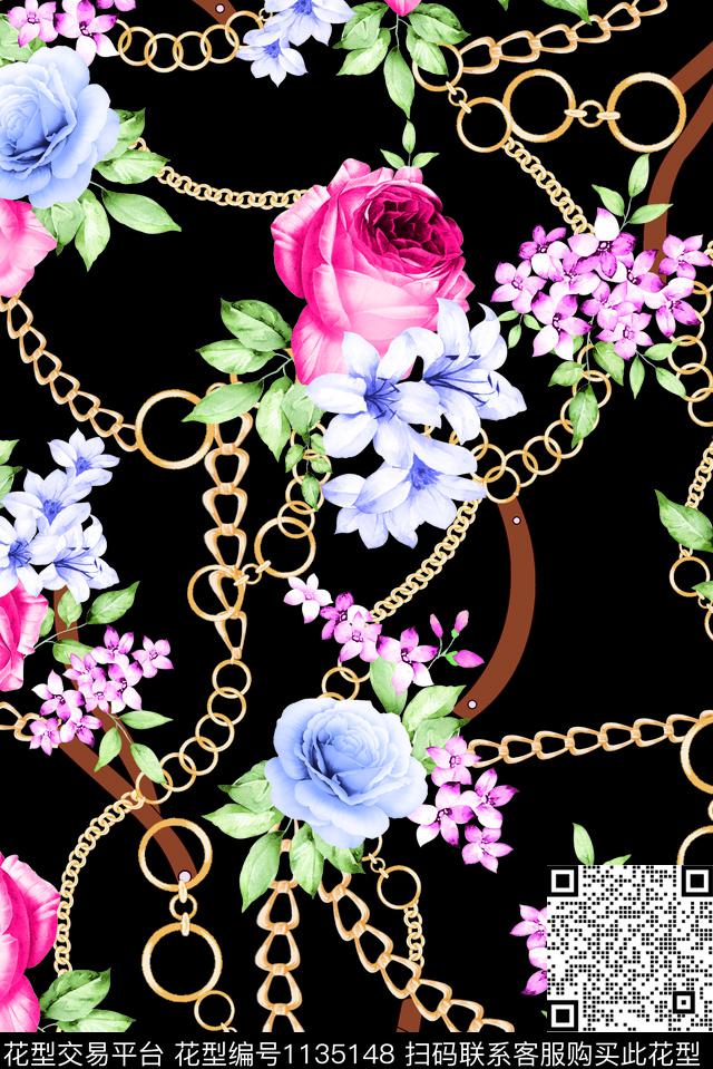 手绘大花古典花纹花卉数码印花华亿平台下载（图片编号: 1135148） - 瓦栏（Walan）