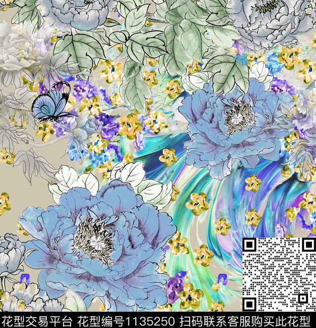 纹理抽象大牌风数码印花华亿平台下载（图片编号: 1135250） - 瓦栏（Walan）