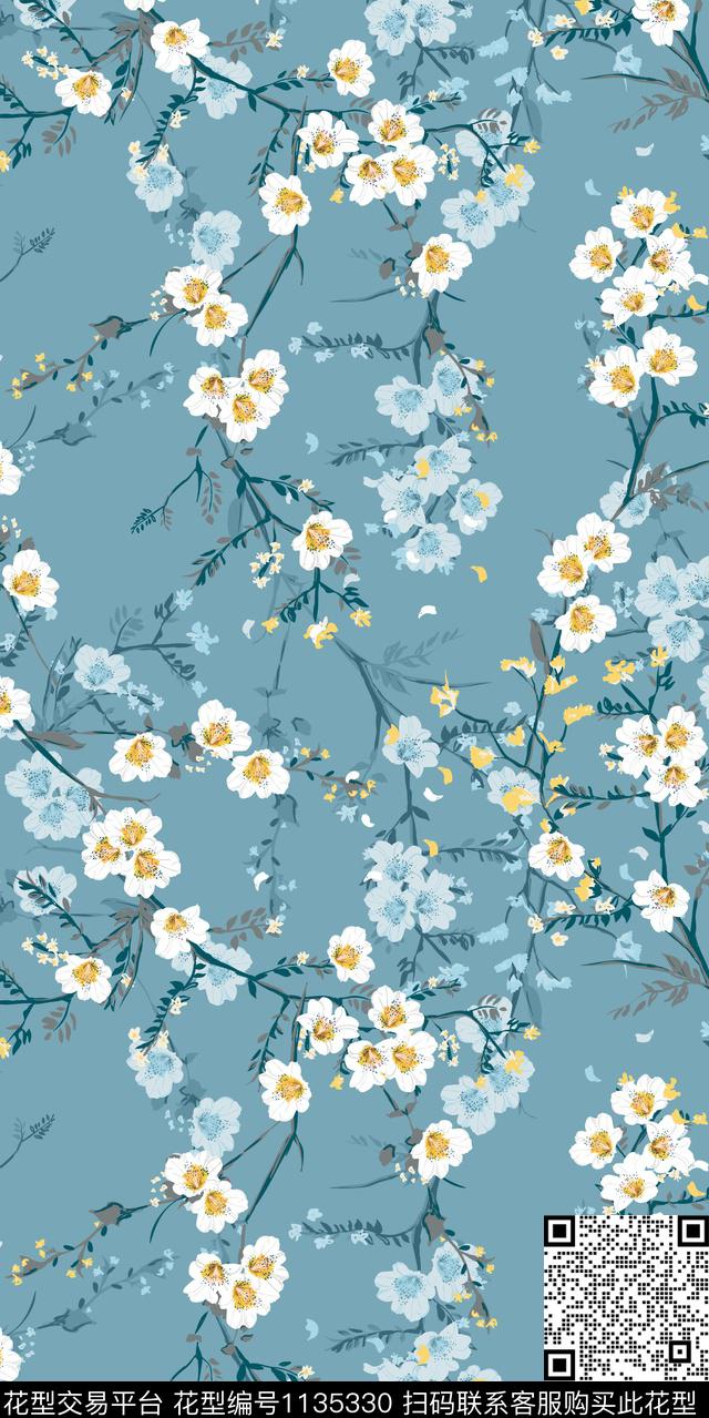 清爽底花卉大牌风数码华亿平台数码印花华亿平台下载（图片编号: 1135330） - 瓦栏（Walan）