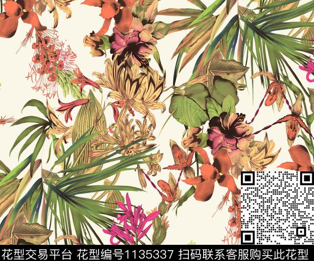 抽象复古定位花数码印花华亿平台下载（图片编号: 1135337） - 瓦栏（Walan）