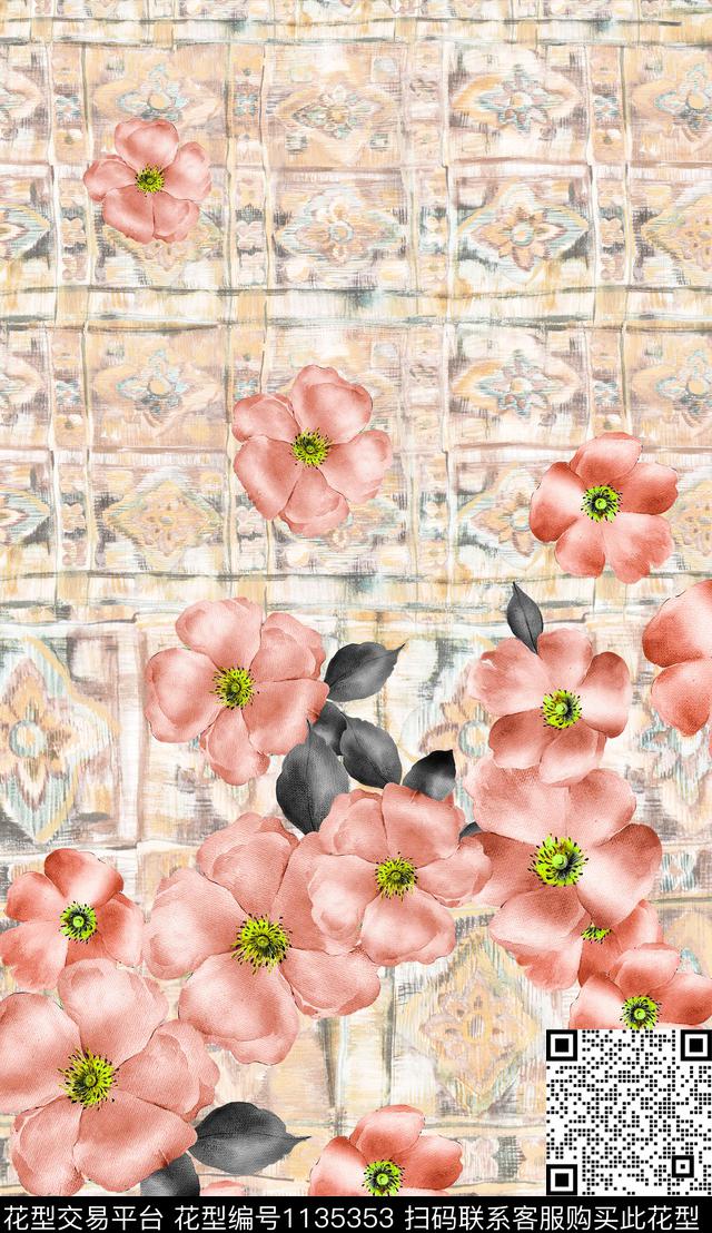 定位花素雅花卉数码印花华亿平台下载（图片编号: 1135353） - 瓦栏（Walan）