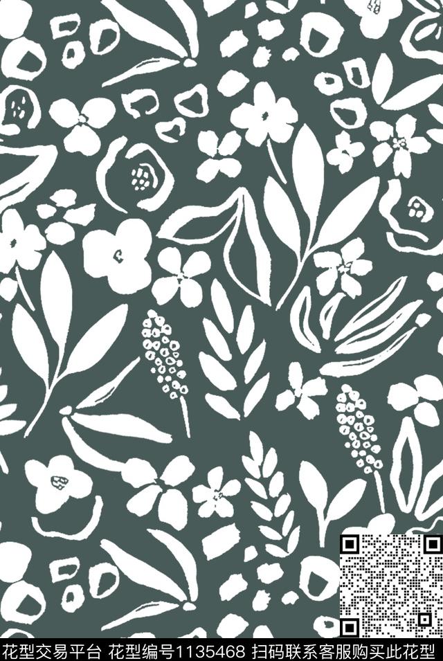 手绘小碎花清爽底花卉数码印花华亿平台下载（图片编号: 1135468） - 瓦栏（Walan）