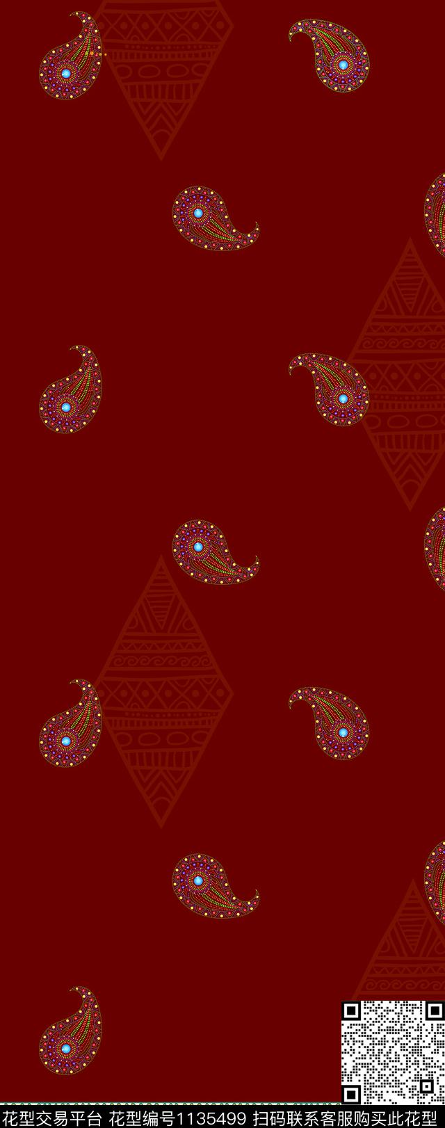 佩斯利定位花数码华亿平台数码印花华亿平台下载（图片编号: 1135499） - 瓦栏（Walan）