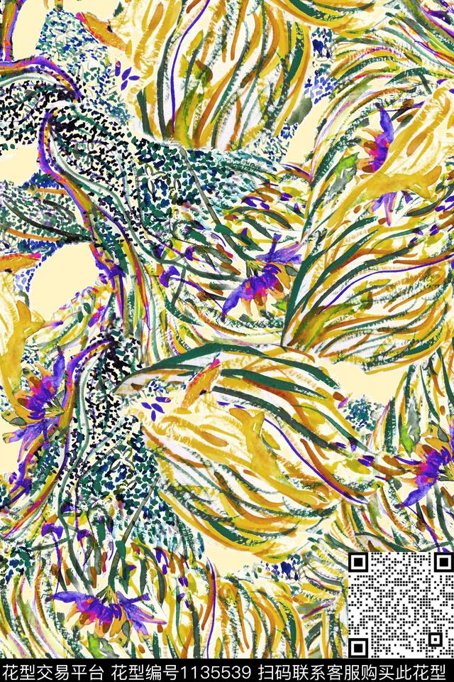 风格化花卉几何花卉写意数码印花华亿平台下载（图片编号: 1135539） - 瓦栏（Walan）