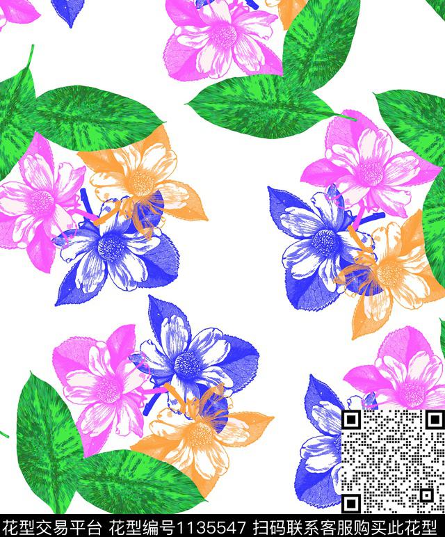 抽象混合拼接花卉数码印花华亿平台下载（图片编号: 1135547） - 瓦栏（Walan）