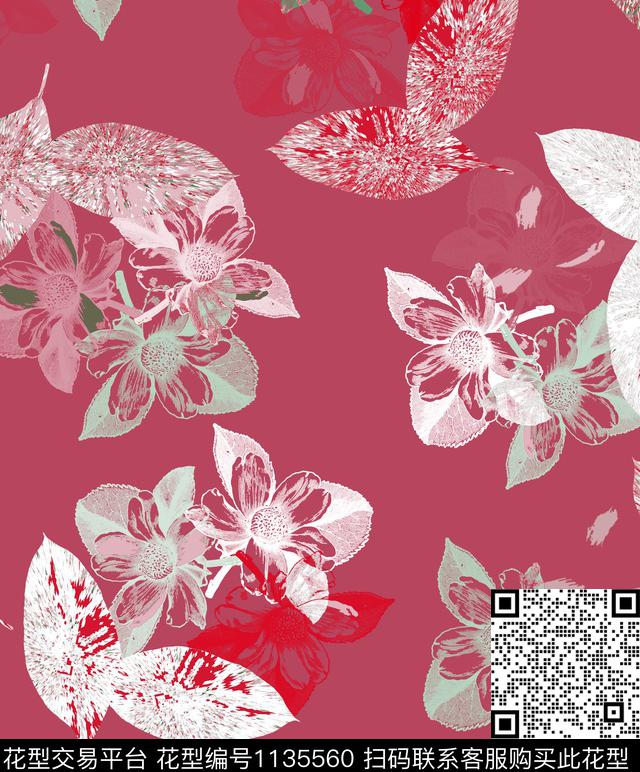 抽象混合拼接花卉数码印花华亿平台下载（图片编号: 1135560） - 瓦栏（Walan）