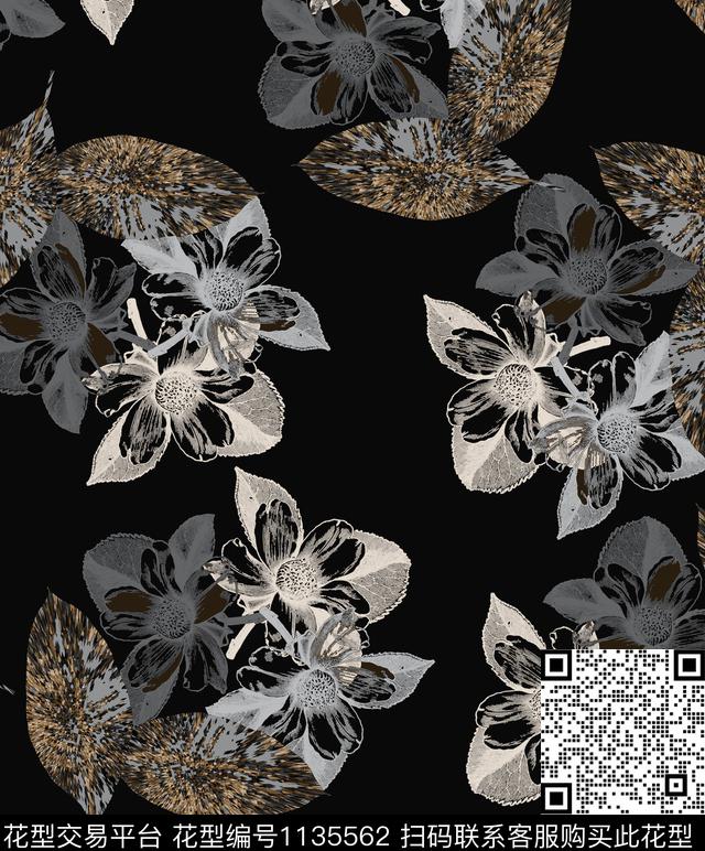抽象混合拼接花卉数码印花华亿平台下载（图片编号: 1135562） - 瓦栏（Walan）