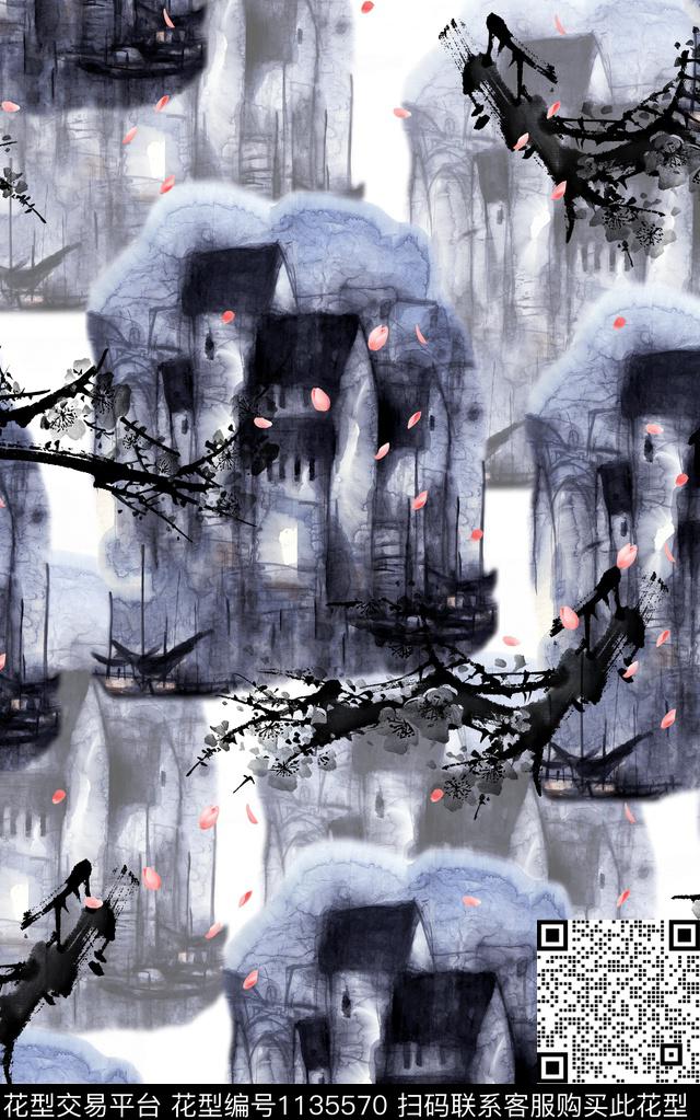 男装中国风民居数码印花华亿平台下载（图片编号: 1135570） - 瓦栏（Walan）