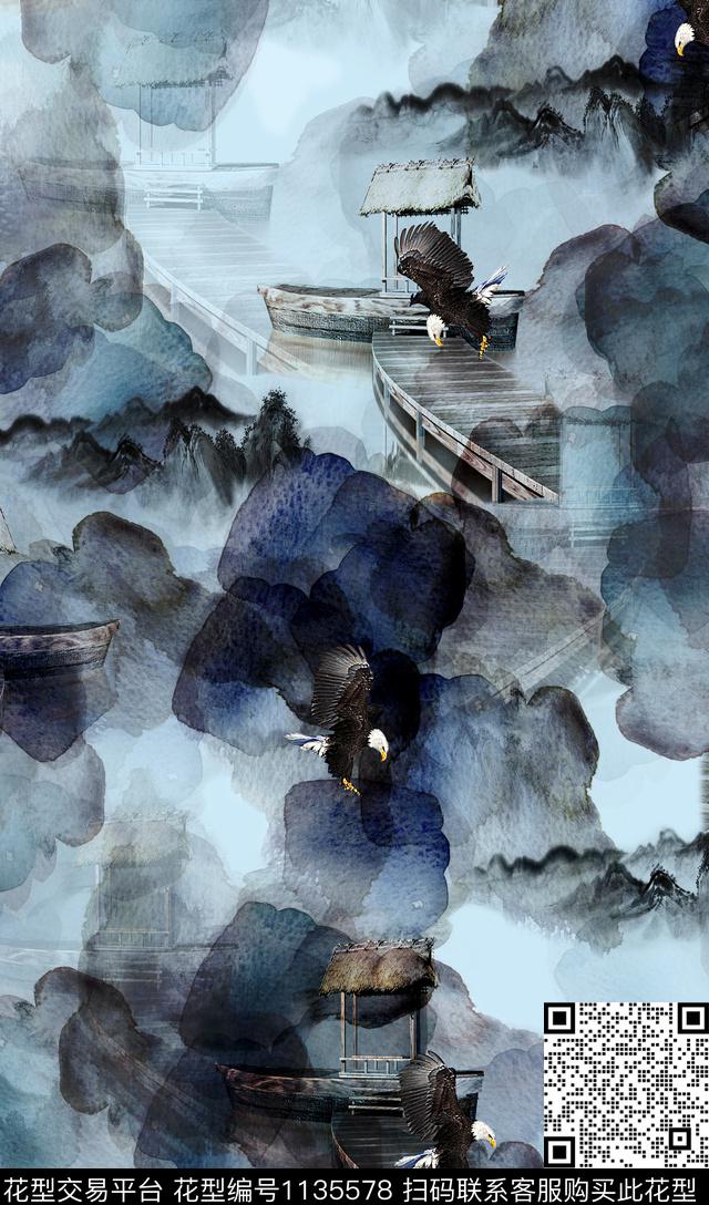 男装水墨风帆船数码印花华亿平台下载（图片编号: 1135578） - 瓦栏（Walan）