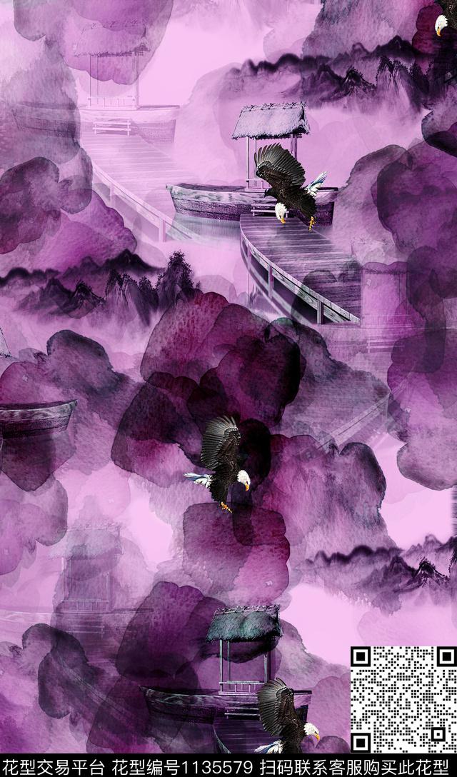 男装水墨风帆船数码印花华亿平台下载（图片编号: 1135579） - 瓦栏（Walan）