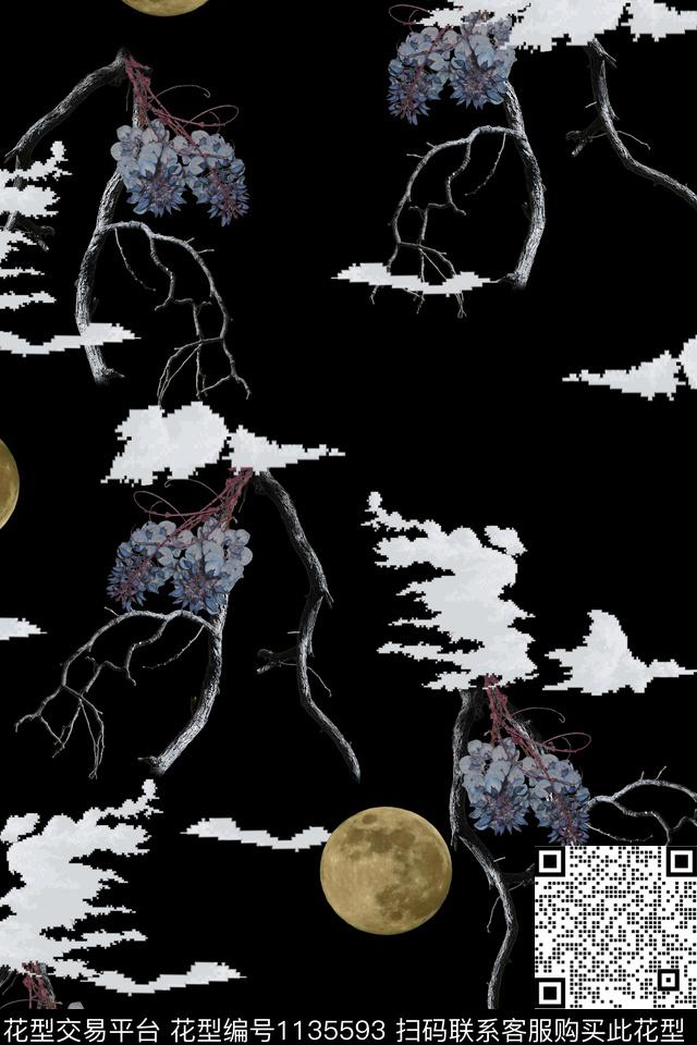 春夏华亿平台月亮大牌风数码印花华亿平台下载（图片编号: 1135593） - 瓦栏（Walan）