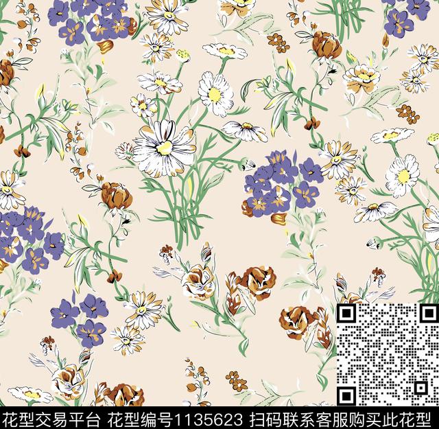 年轻女性女装小碎花数码印花华亿平台下载（图片编号: 1135623） - 瓦栏（Walan）