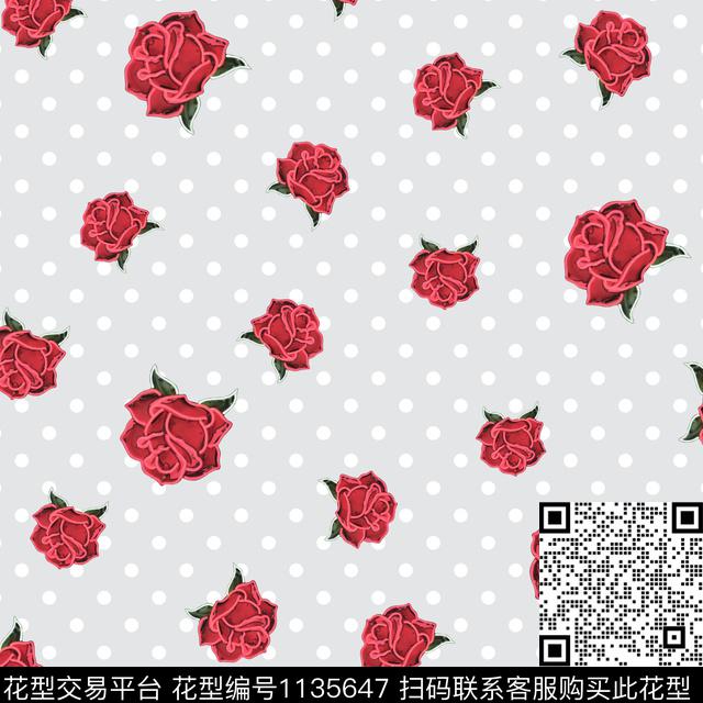 春夏华亿平台波点玫瑰花传统印花华亿平台下载（图片编号: 1135647） - 瓦栏（Walan）