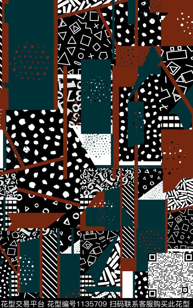 抽象趣味几何数码印花华亿平台下载（图片编号: 1135709） - 瓦栏（Walan）