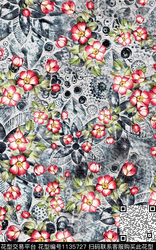 肌理花卉3D立体数码印花华亿平台下载（图片编号: 1135727） - 瓦栏（Walan）