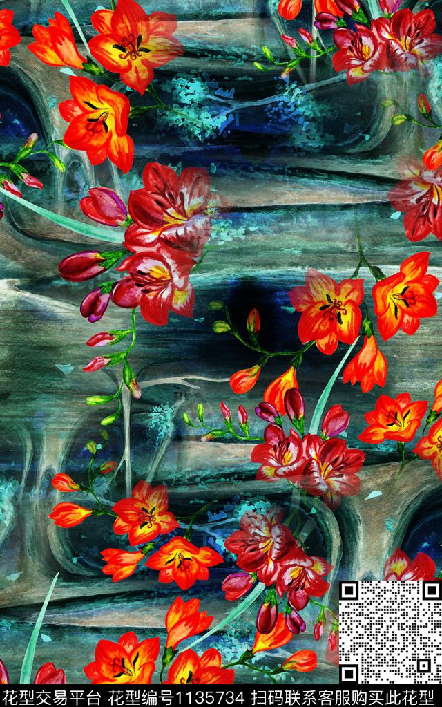 肌理花卉3D立体数码印花华亿平台下载（图片编号: 1135734） - 瓦栏（Walan）