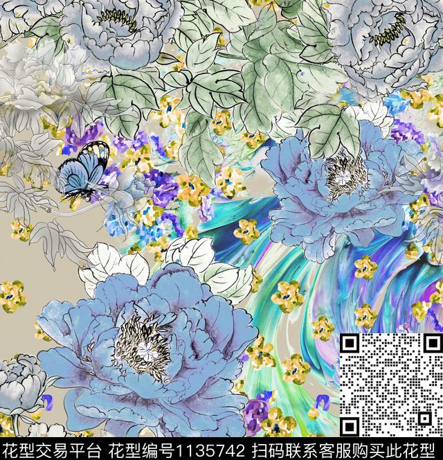 纹理抽象大牌风数码印花华亿平台下载（图片编号: 1135742） - 瓦栏（Walan）